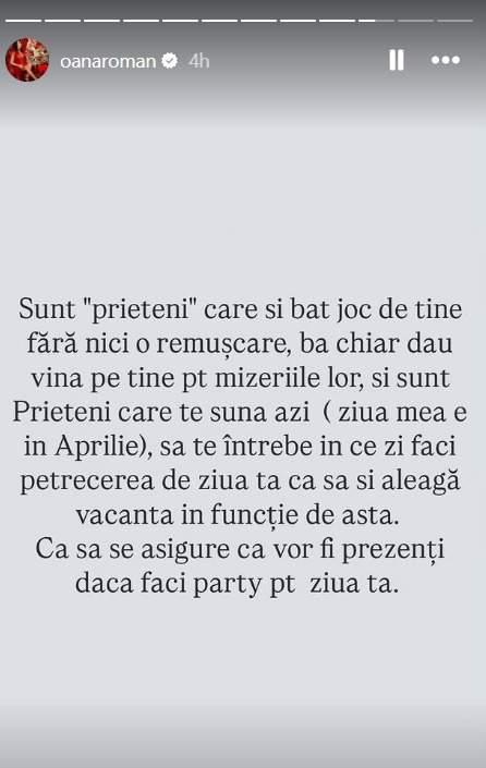 Mesajul postat de Oana Roman