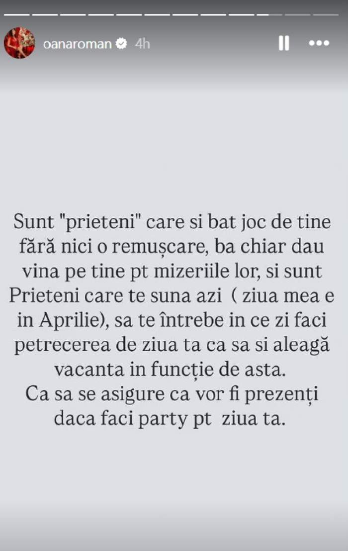 Mesajul postat de Oana Roman