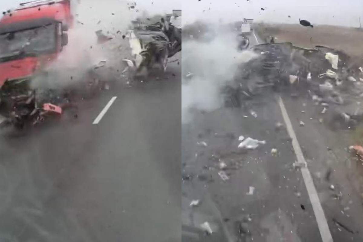 Imagini cu momentul accidentului devastator din Timiş, unde 7 persoane au murit. Microbuzul în care se aflau a fost spulberat