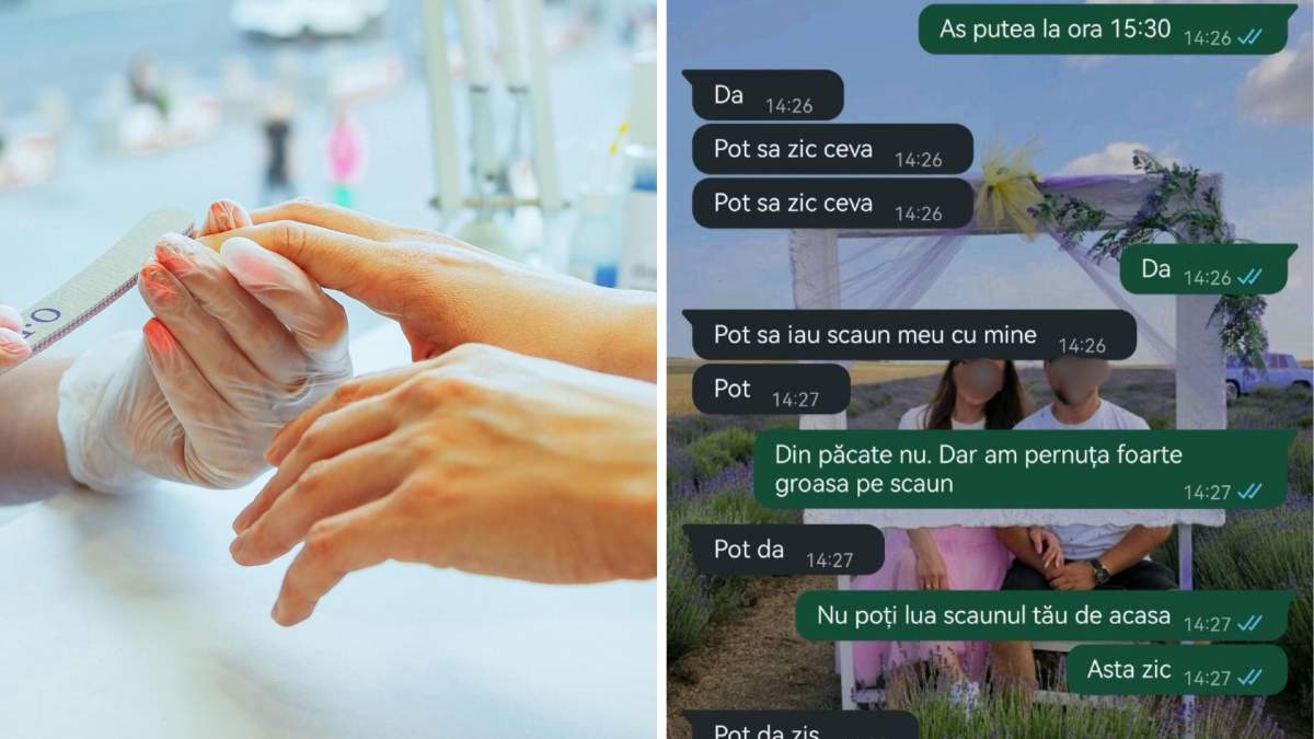 Colaj foto cu o manichiuristă și conversațiile postate de o manichiuristă pe Facebook
