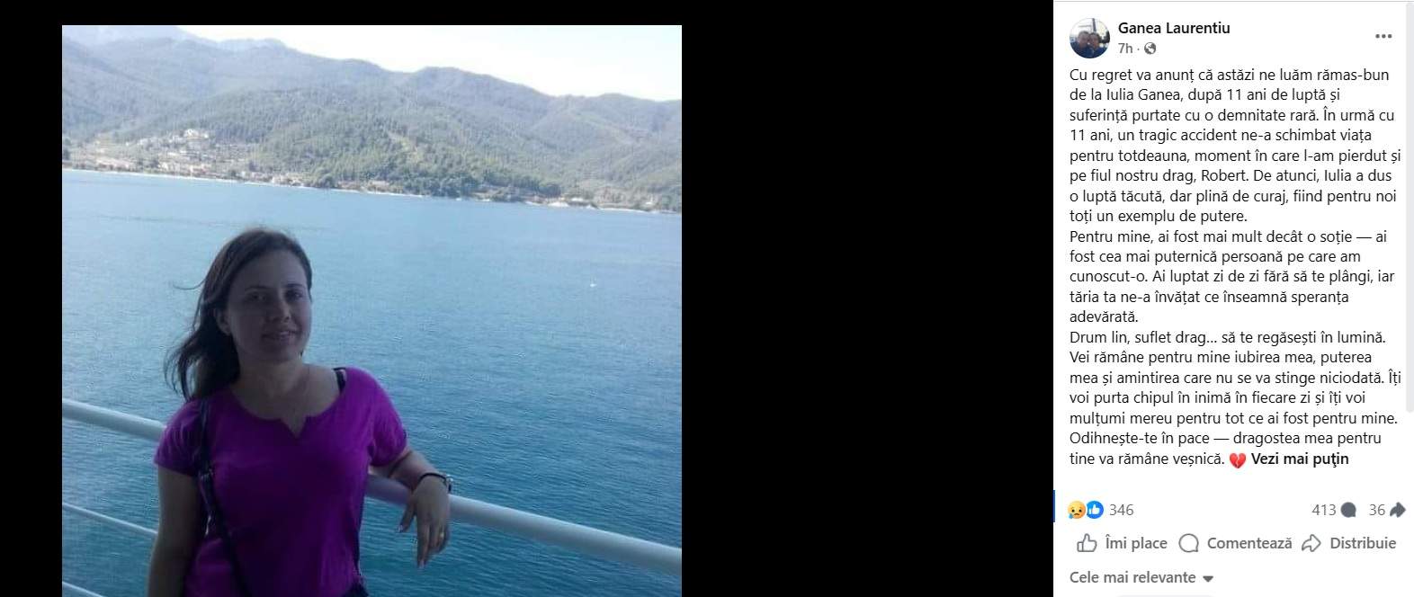 A murit Iulia Ganea! Tristul anunț a fost făcut de soțul ei: "Un tragic accident ne-a schimbat viața pentru totdeauna"