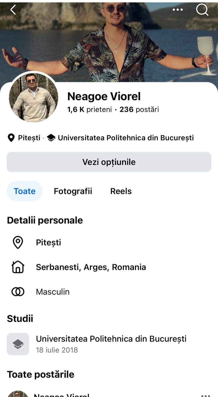 Profilul de Facebook al iubitului Emiliei Ghinescu