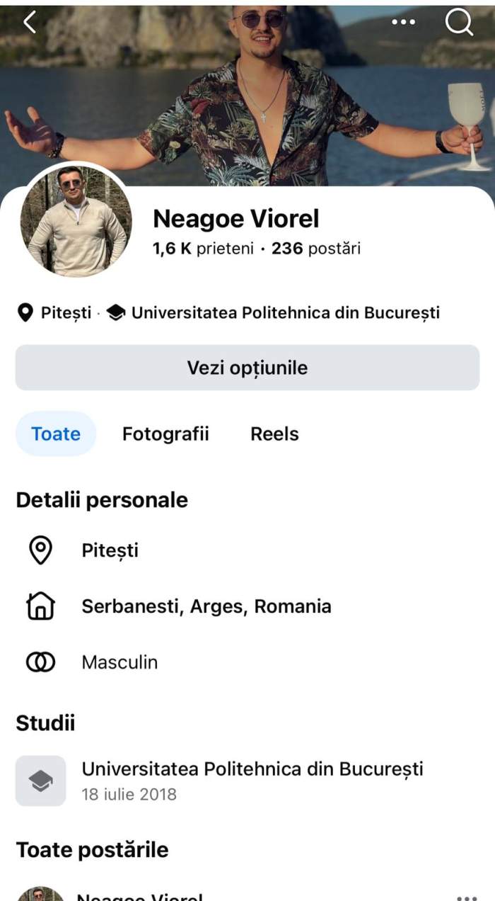 Profilul de Facebook al iubitului Emiliei Ghinescu