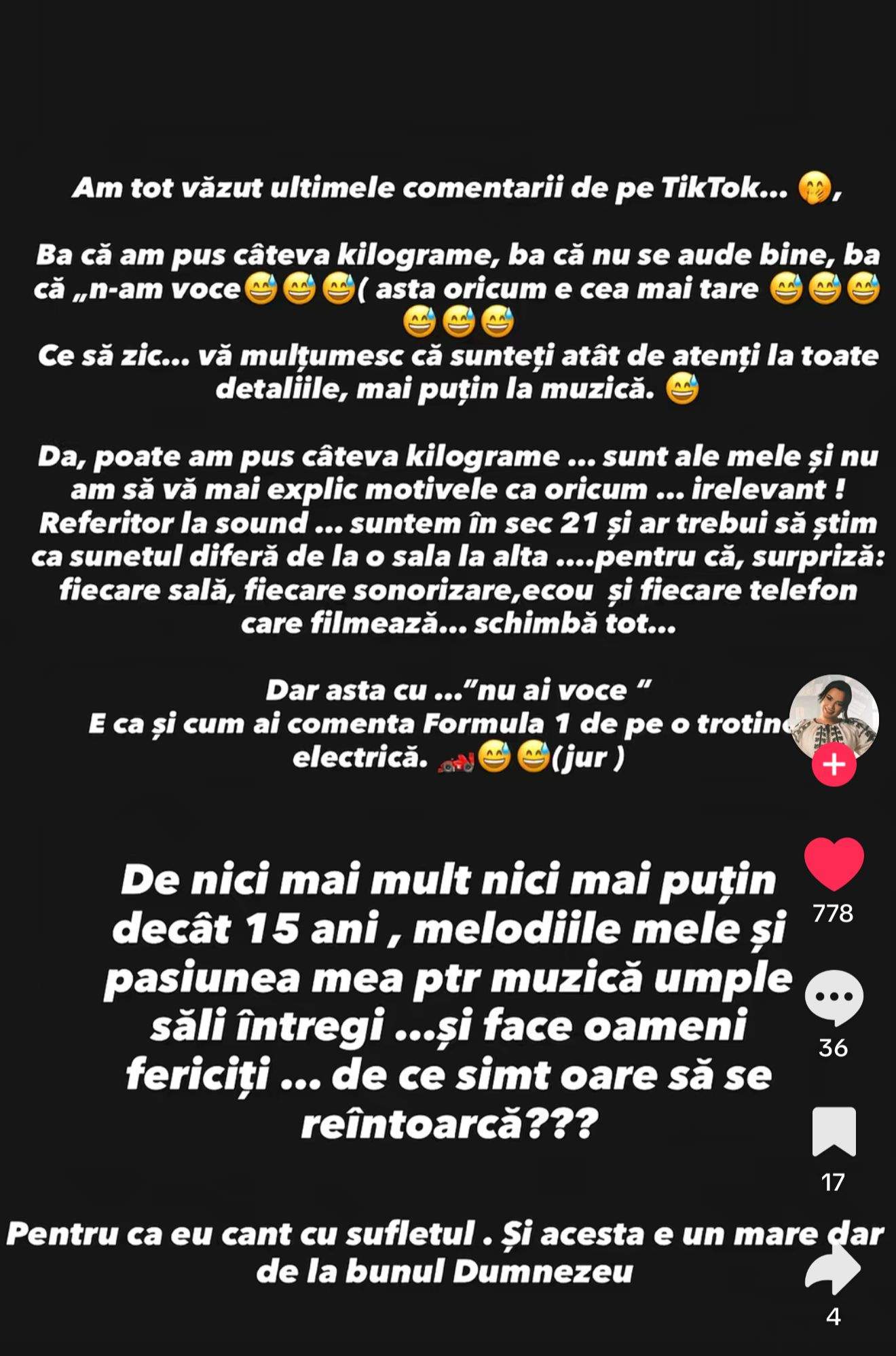 Mesajul cântăreței de pe rețelele sociale