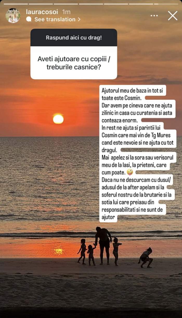 Laura Cosoi a spus cine e ajutorul ei de bază în creșterea celor patru fetițe. Prezentatoarea Vacanță de vedetă urmează să devină mamă pentru a cincea oară