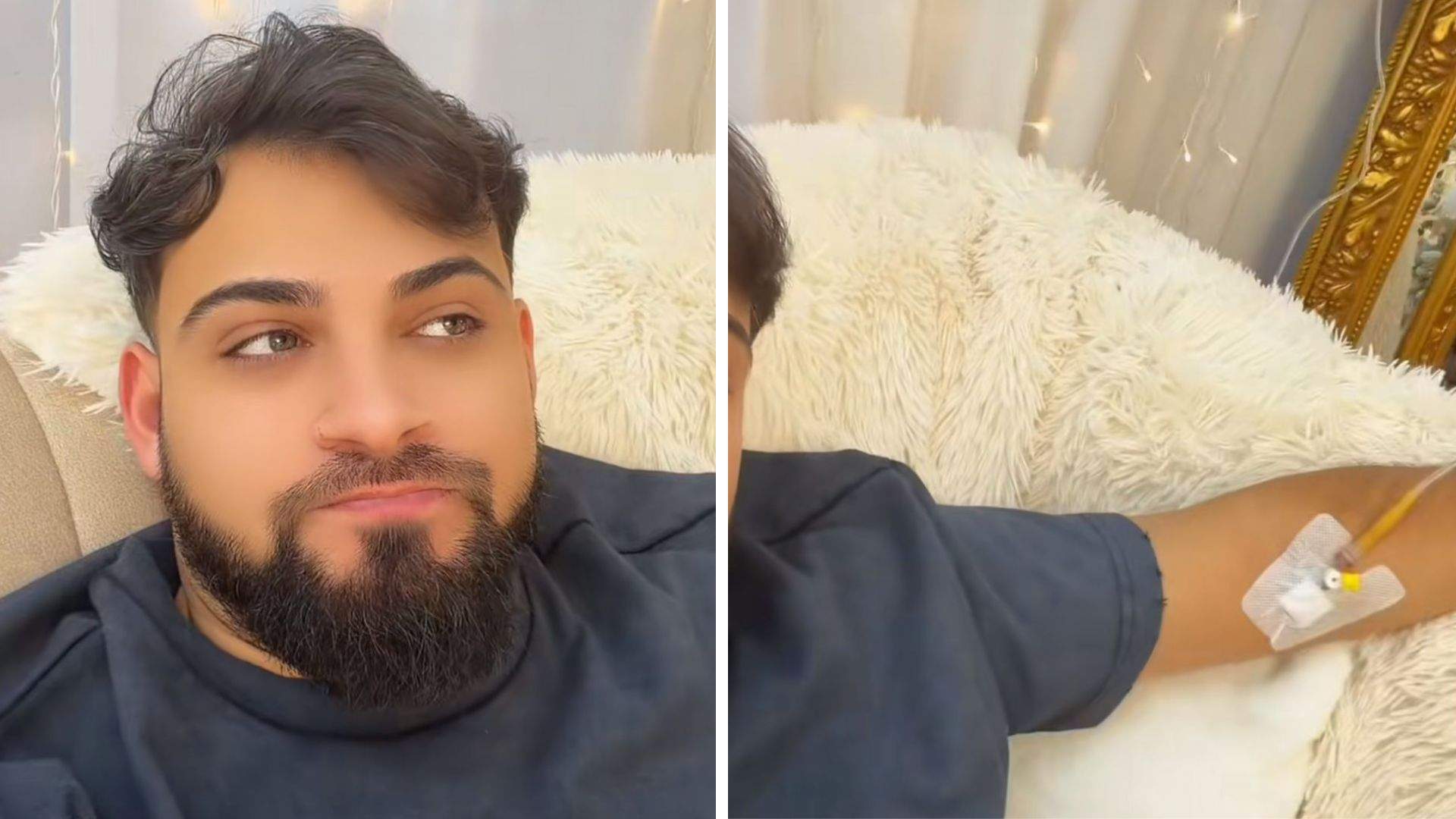 Colaj foto cu Lele Robert, cu perfuzia la mână