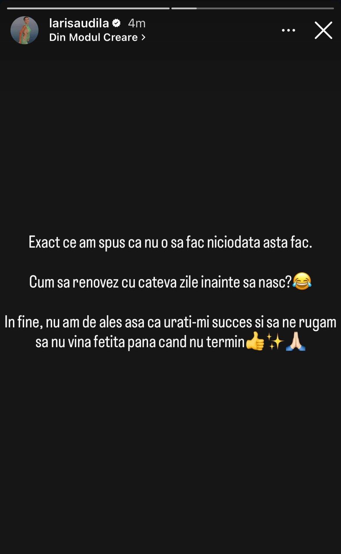 Larisa Udilă, în secțiunea de stories, de pe Instagram