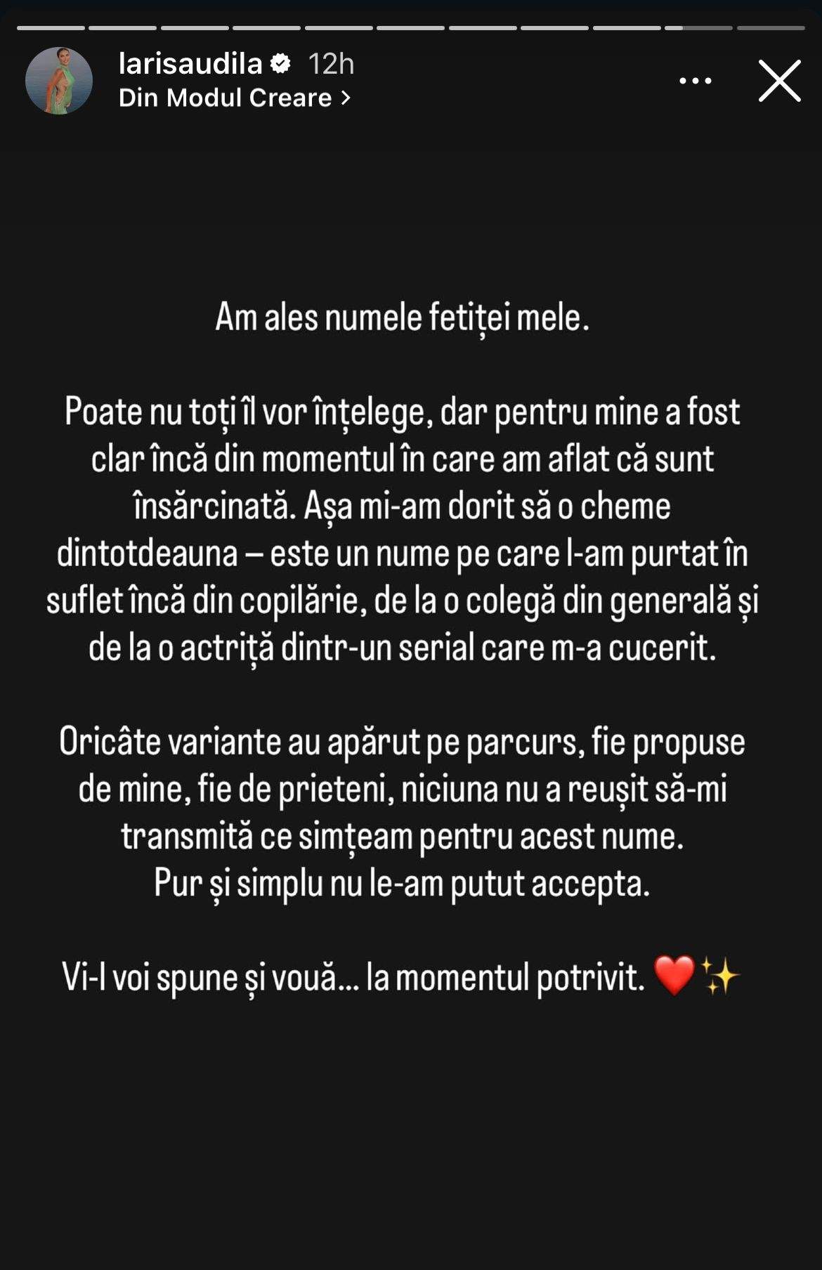 Mesajul postat de Larisa Udilă