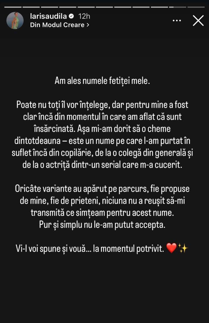 Mesajul postat de Larisa Udilă