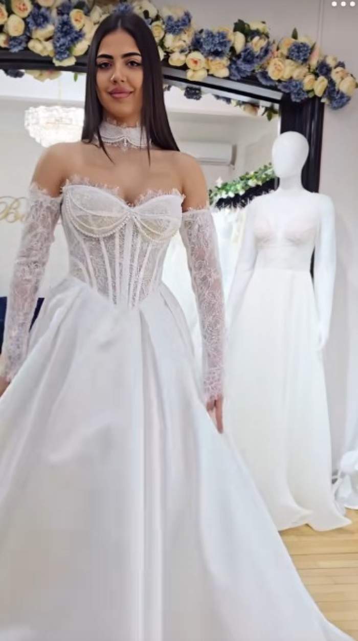 Vanessa, iubita lui Bogdan de la Ploiești, probând o rochie de mireasă