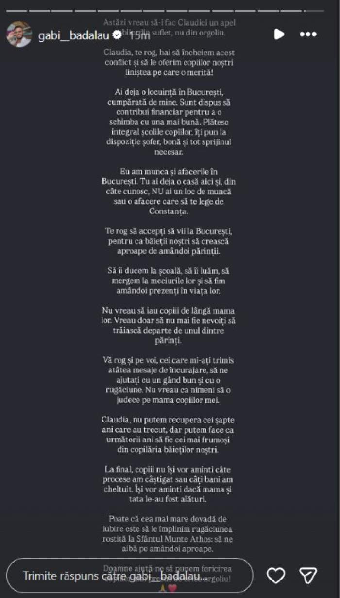 Gabi Bădălău, apel public către Claudia Pătrășcanu. Ce soluții i-ar fi propus pentru ca băieții lor să fie în același loc
