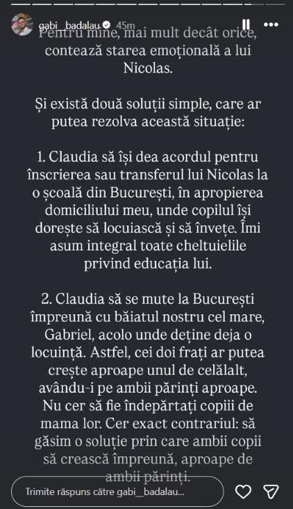 Gabi Bădălău, apel public către Claudia Pătrășcanu. Ce soluții i-ar fi propus pentru ca băieții lor să fie în același loc