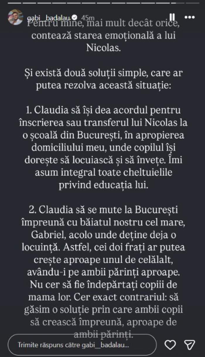 Gabi Bădălău, apel public către Claudia Pătrășcanu. Ce soluții i-ar fi propus pentru ca băieții lor să fie în același loc
