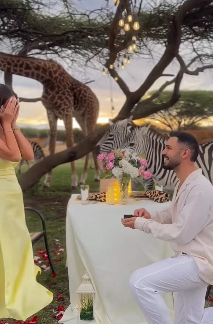 Un influencer cunoscut din România și-a cerut iubita în căsătorie! Decorul a fost ca în filme, cu animale exotice