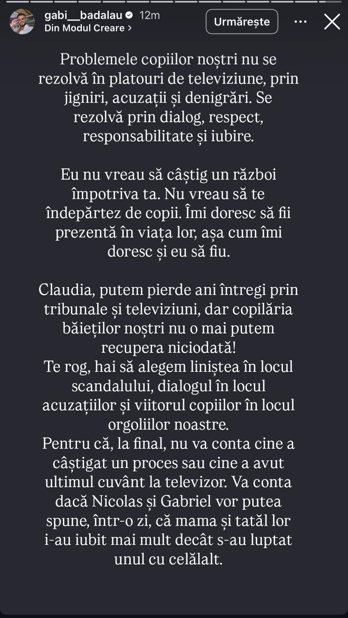 Războiul dintre Gabi Bădălău și Claudia Pătrășcanu continuă! Omul de afaceri, mesaj tranșant: „Nu dorește să locuiască la mama lui”