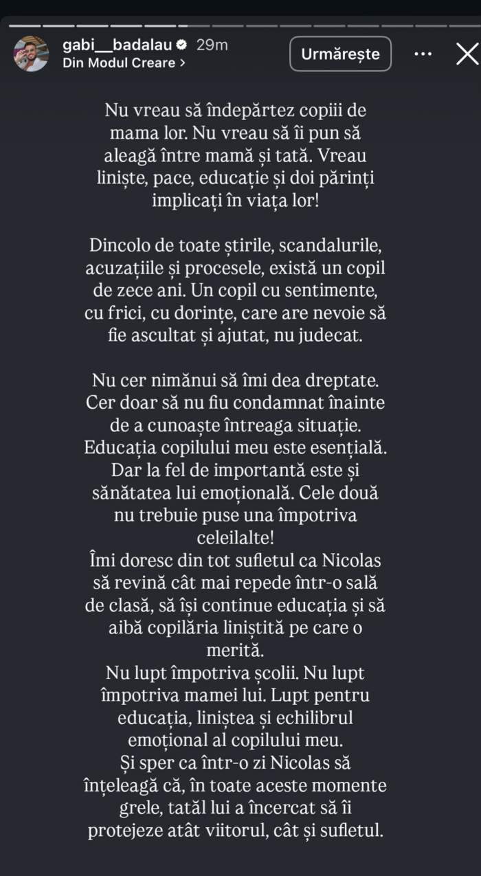 Războiul dintre Gabi Bădălău și Claudia Pătrășcanu continuă! Omul de afaceri, mesaj tranșant: „Nu dorește să locuiască la mama lui”