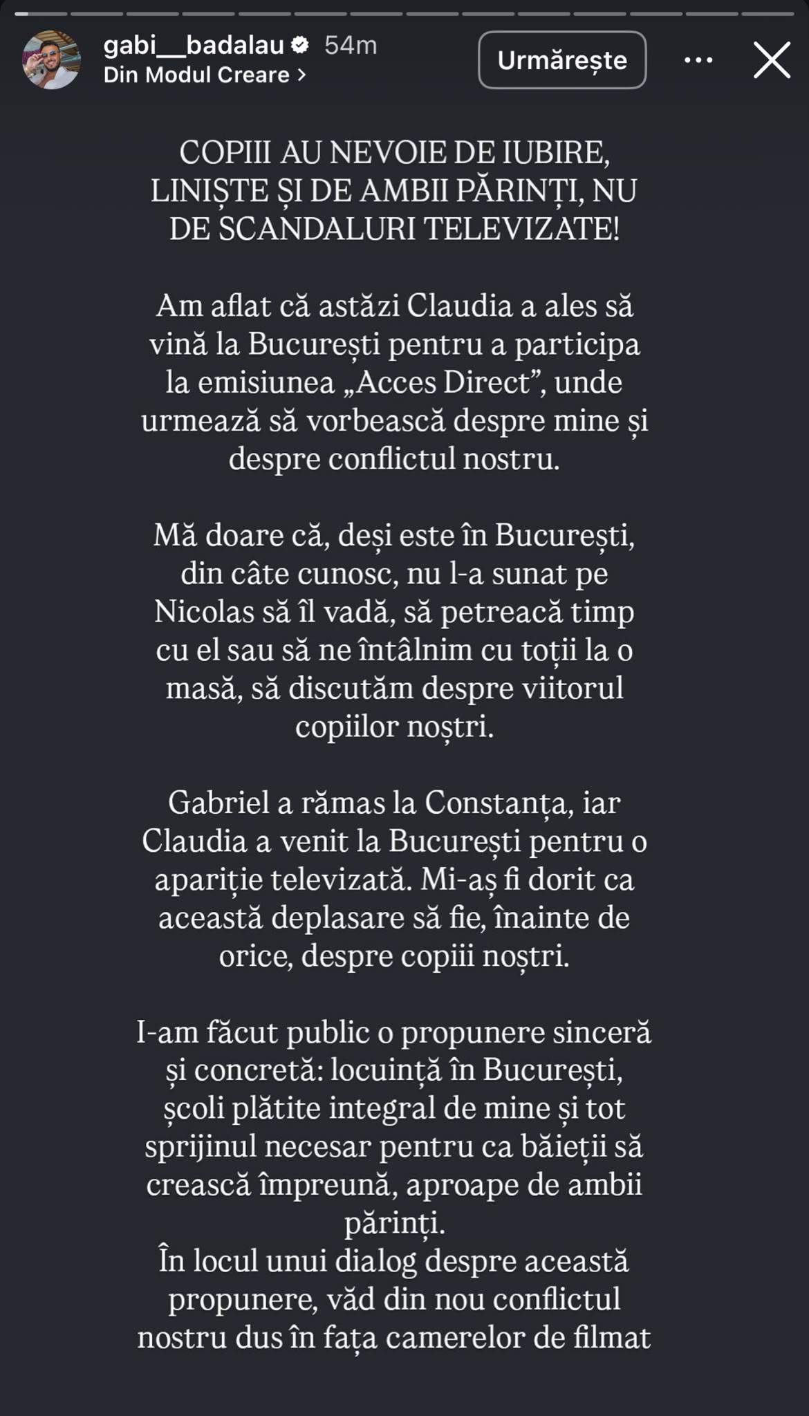 Războiul dintre Gabi Bădălău și Claudia Pătrășcanu continuă! Omul de afaceri, mesaj tranșant: „Nu dorește să locuiască la mama lui”