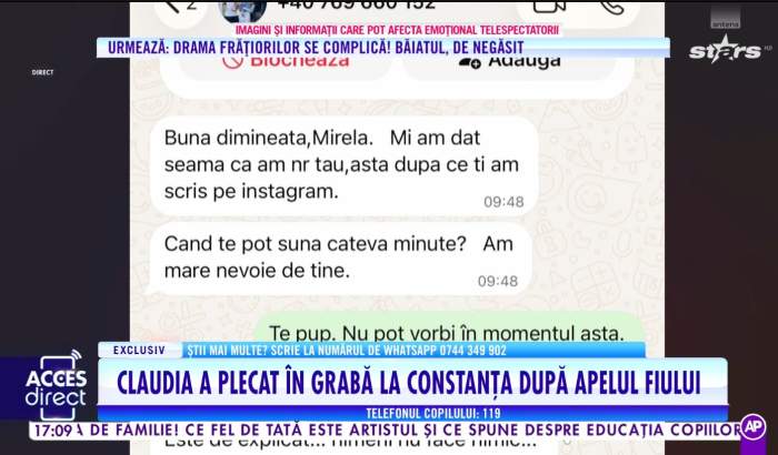 Mesajele dintre Mirela Vaida și Claudia Pătrășcanu
