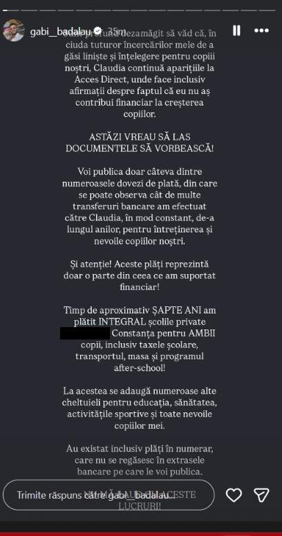Gabi Bădălău prezintă dovezi, după ce Claudia Pătrășcanu l-a acuzat că nu se implică în creșterea copiilor: „De aproape șapte ani o rog să ne înțelegem”