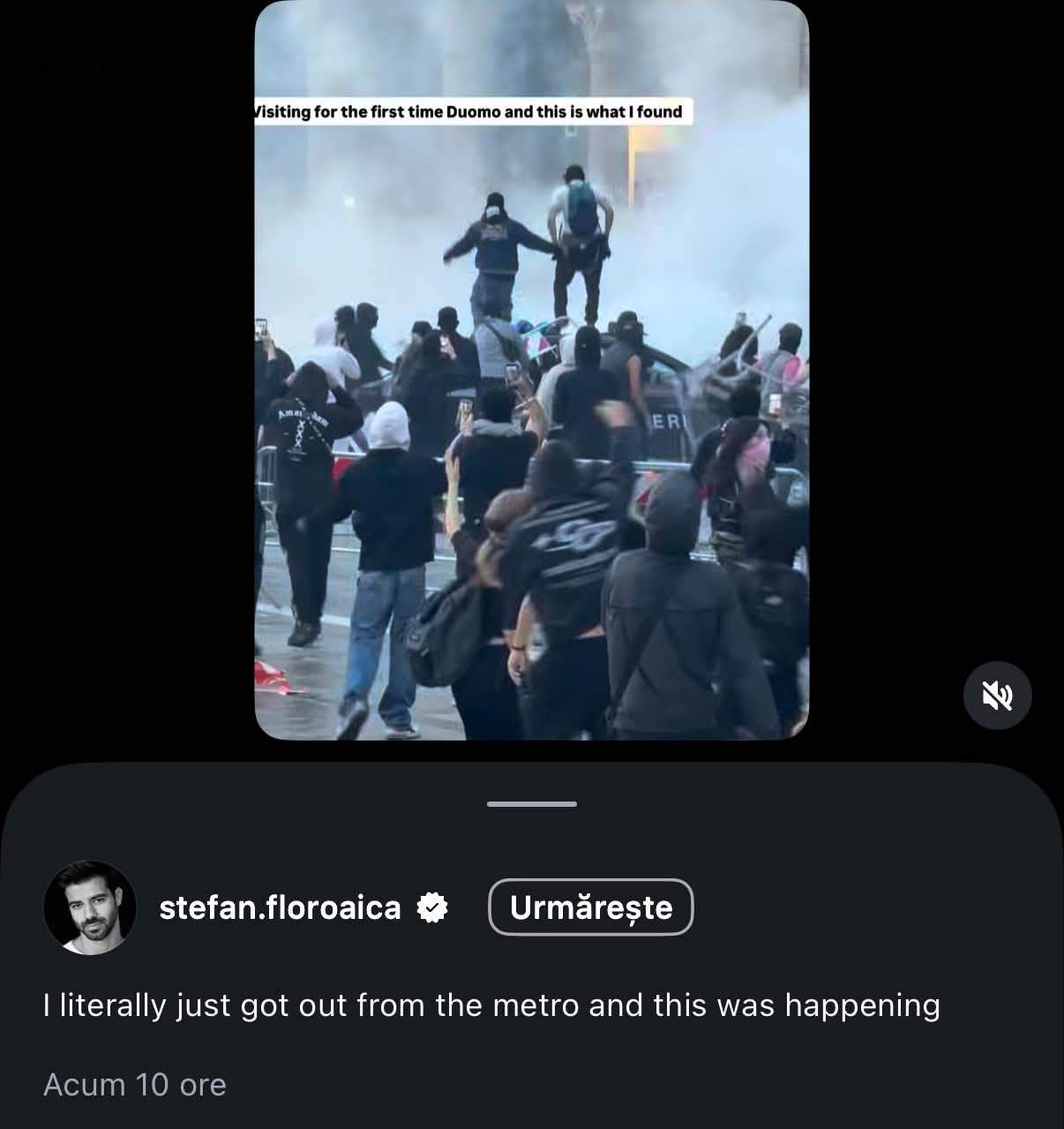 Ștefan Floroaica, prins în mijlocul protestelor violente din Milano. Imaginile publicate de iubitul Sânzianei Negru