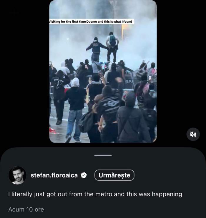 Ștefan Floroaica, prins în mijlocul protestelor violente din Milano. Imaginile publicate de iubitul Sânzianei Negru