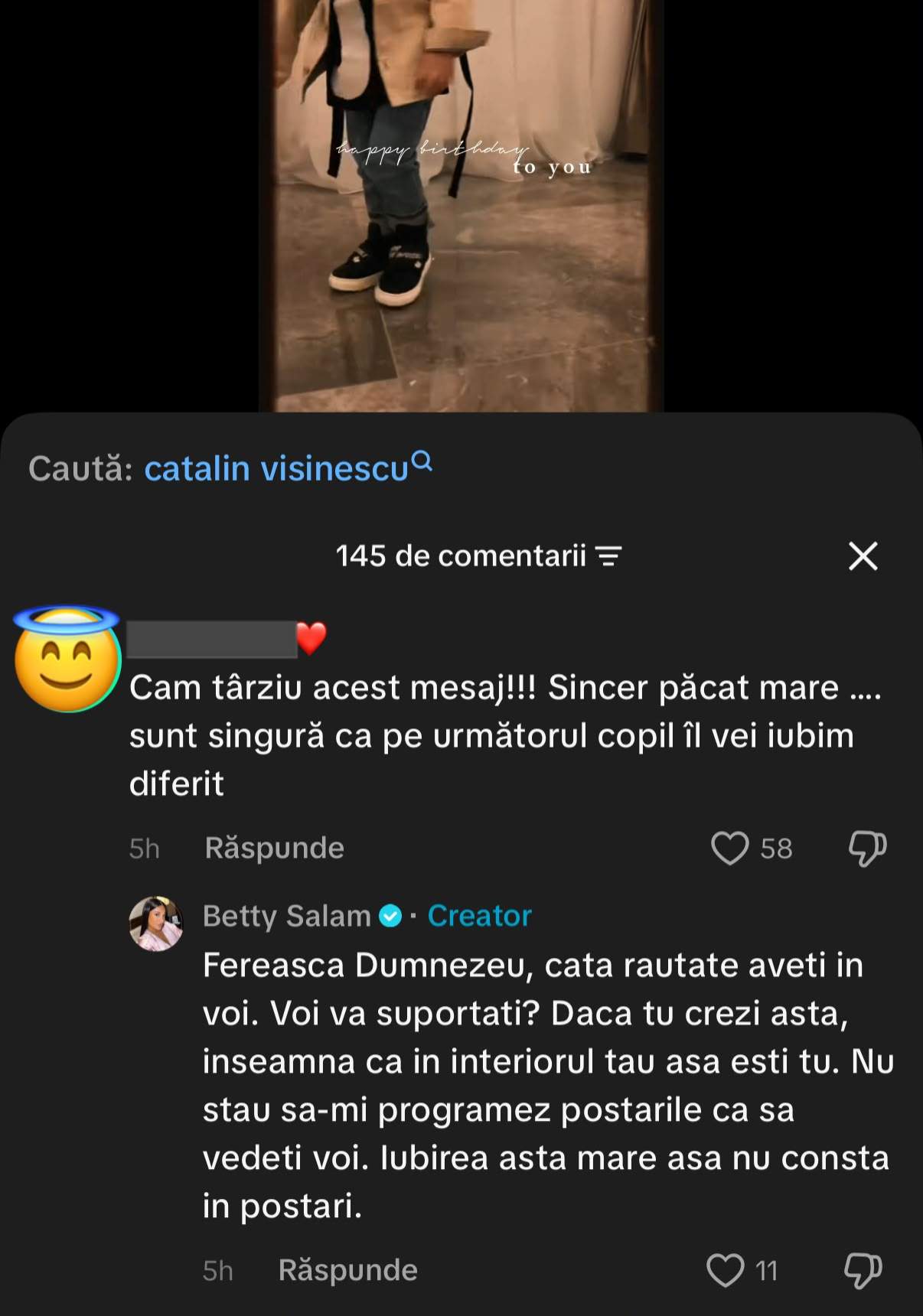 Comentarile de la postarea lui Betty Salam
