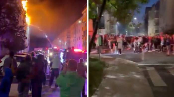 Colaj foto cu incendiul din Suceava
