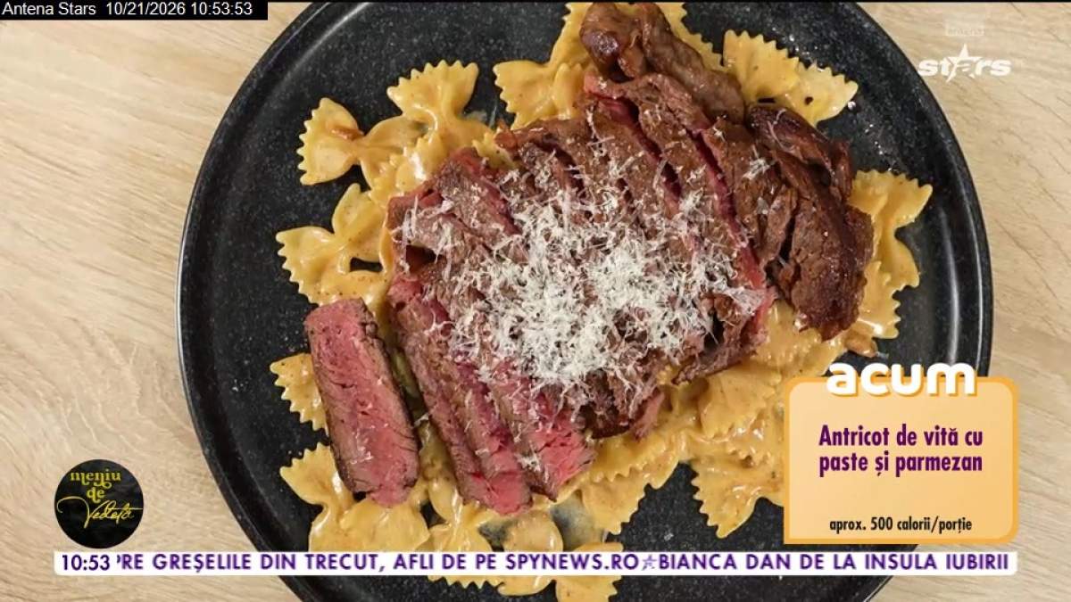 Antricot de vită cu paste și parmezan