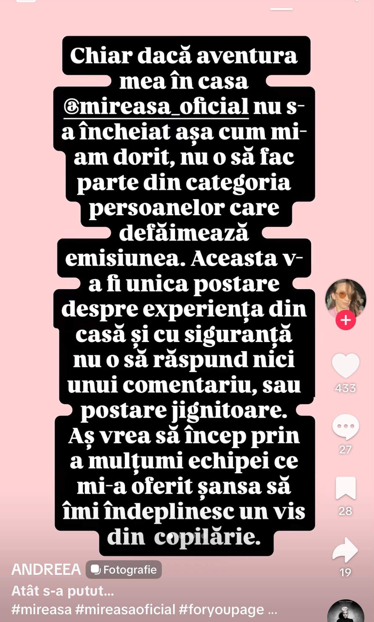 Andreea de la Mireasa, primele declarații după ce a fost eliminată din emisiune. Ce a spus despre Veronica și criticile primite