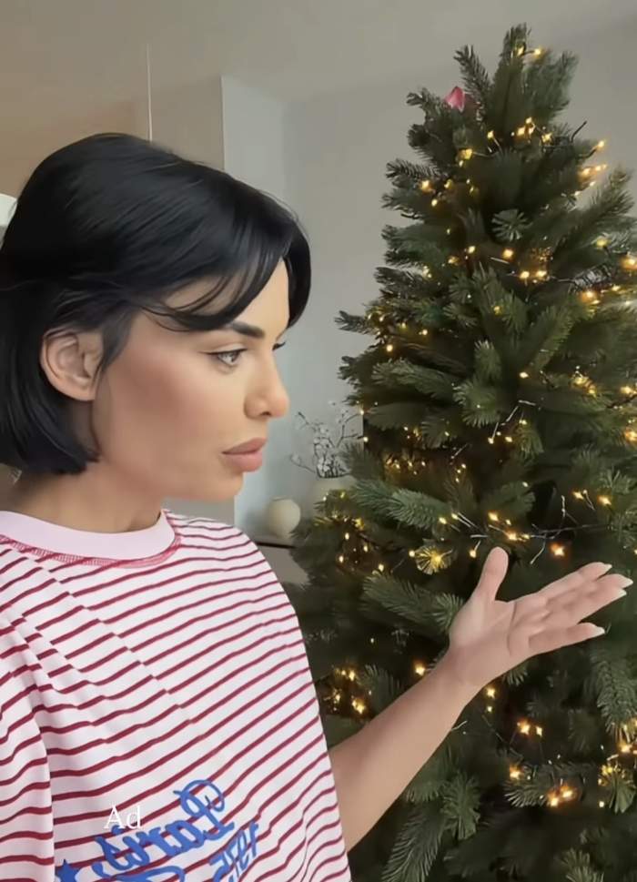 Andreea Popescu a împodobit bradul cu două luni înainte de Crăciun! Influencerița și-a decorat livingul în noul penthouse
