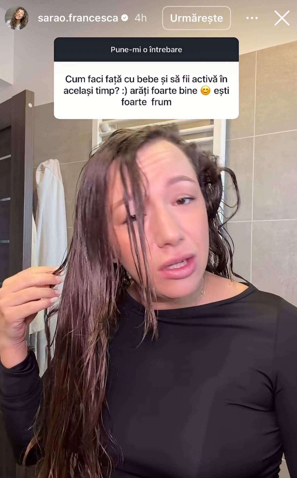 Francesca Sarao, cu părul ud