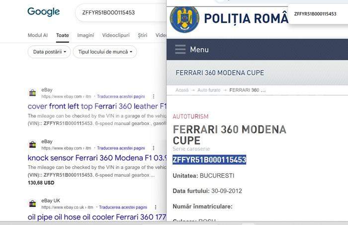 Un Ferrari de 250.000 de euro, căutat de Poliția Română, a fost găsit de Spynews.ro! Ce s-a întâmplat cu bolidul de lux și unde au ajuns piesele mașinii