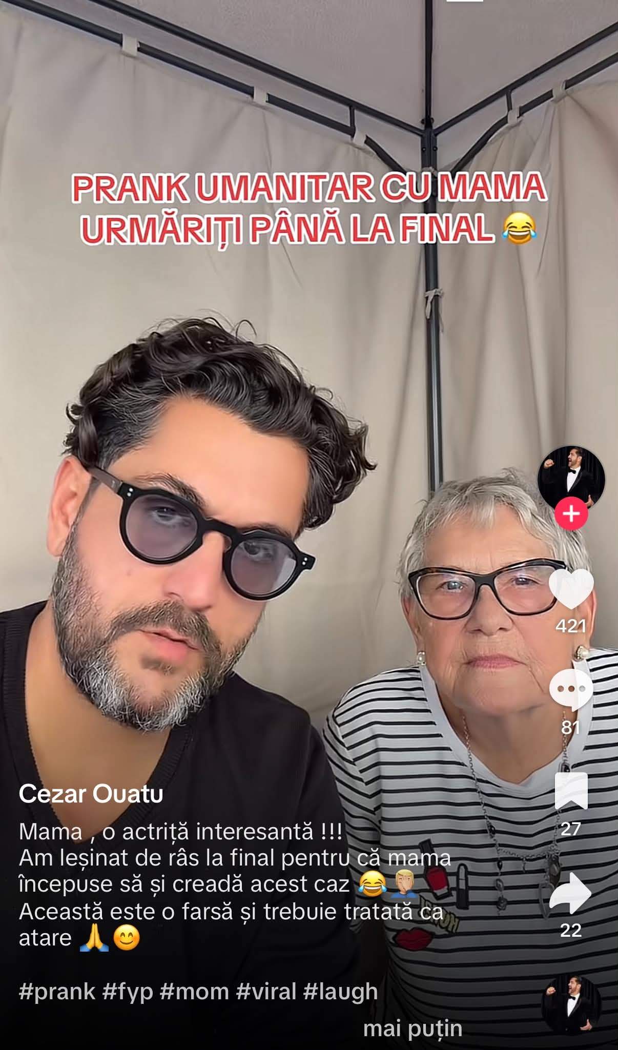Imagini rare cu mama lui Cezar Ouatu. Artistul s-a filmat alături de cea care i-a dat viață