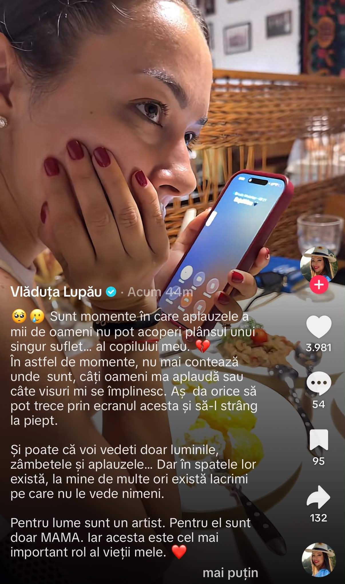 Vlăduța Lupău, în lacrimi în timp ce vorbea la telefon cu fiul ei: „Pentru el sunt doar MAMA”