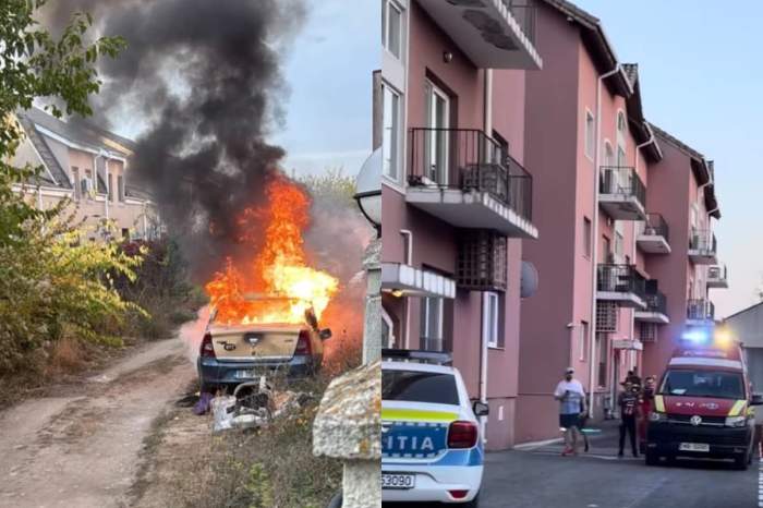 Incendiu în Pipera! O mașină a luat foc. Doi copii ar fi provocat totul