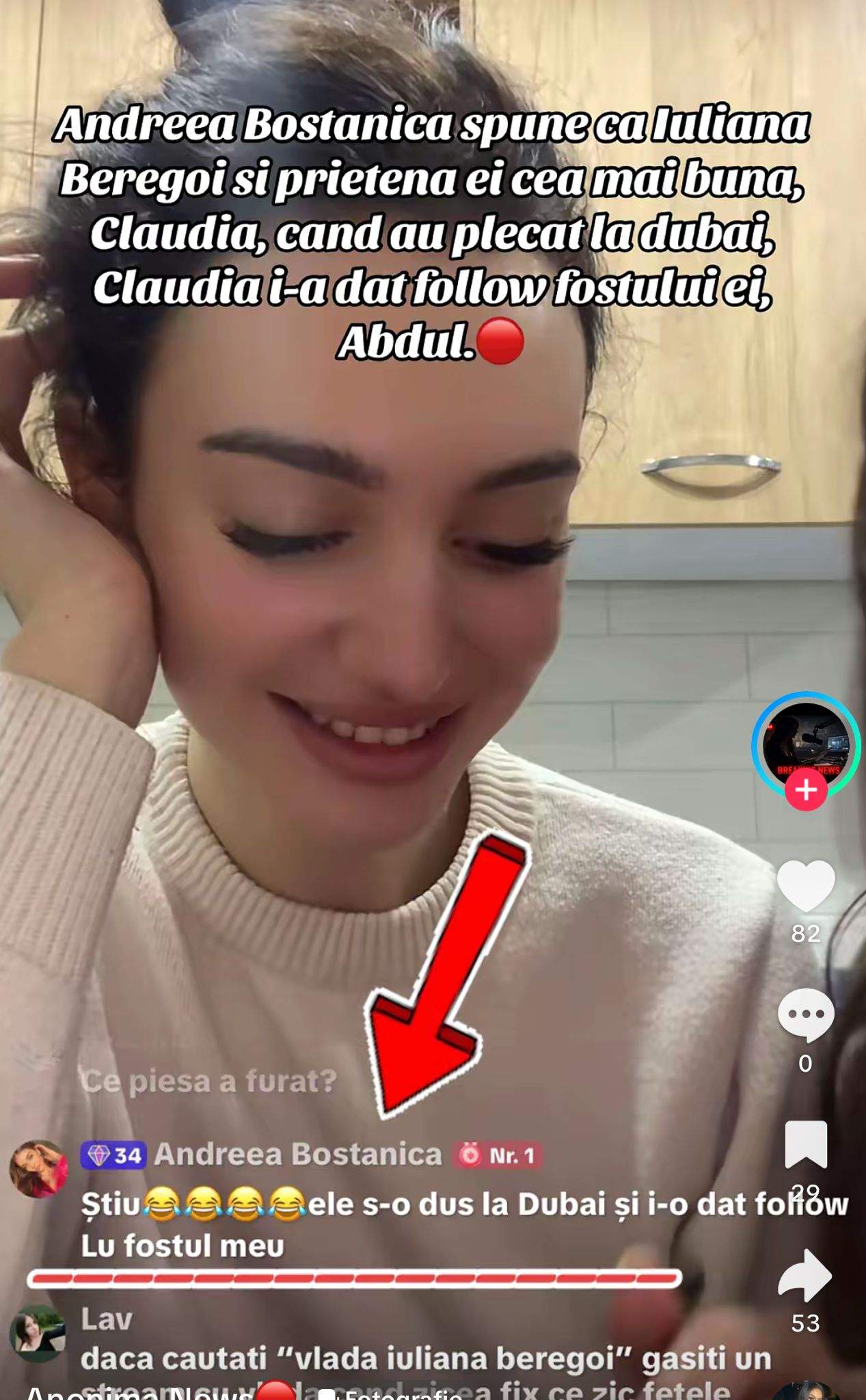 Ce i-a comentat Andreea Bostănică Olgăi Verbițchi pe live