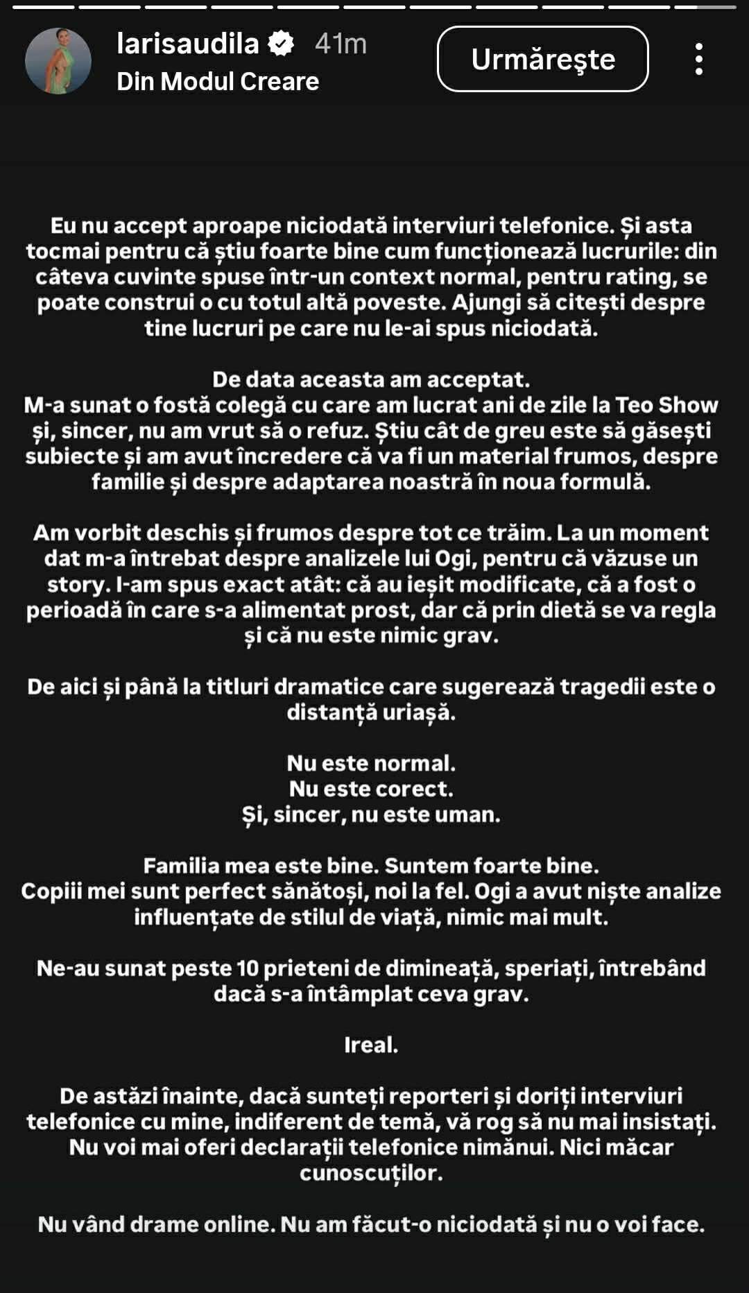 mesajul Larisei Udilă