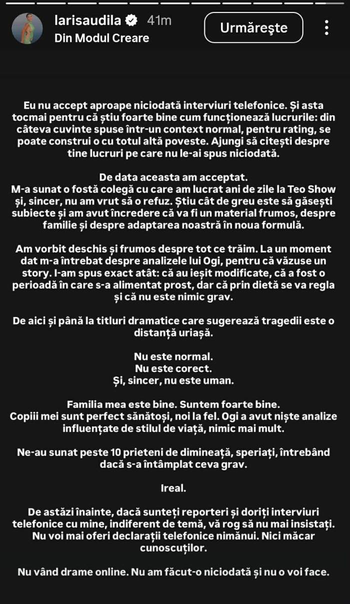 mesajul Larisei Udilă