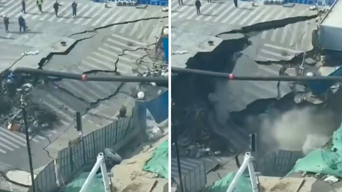 Momentul în care s-a surpat un drum din Shanghai