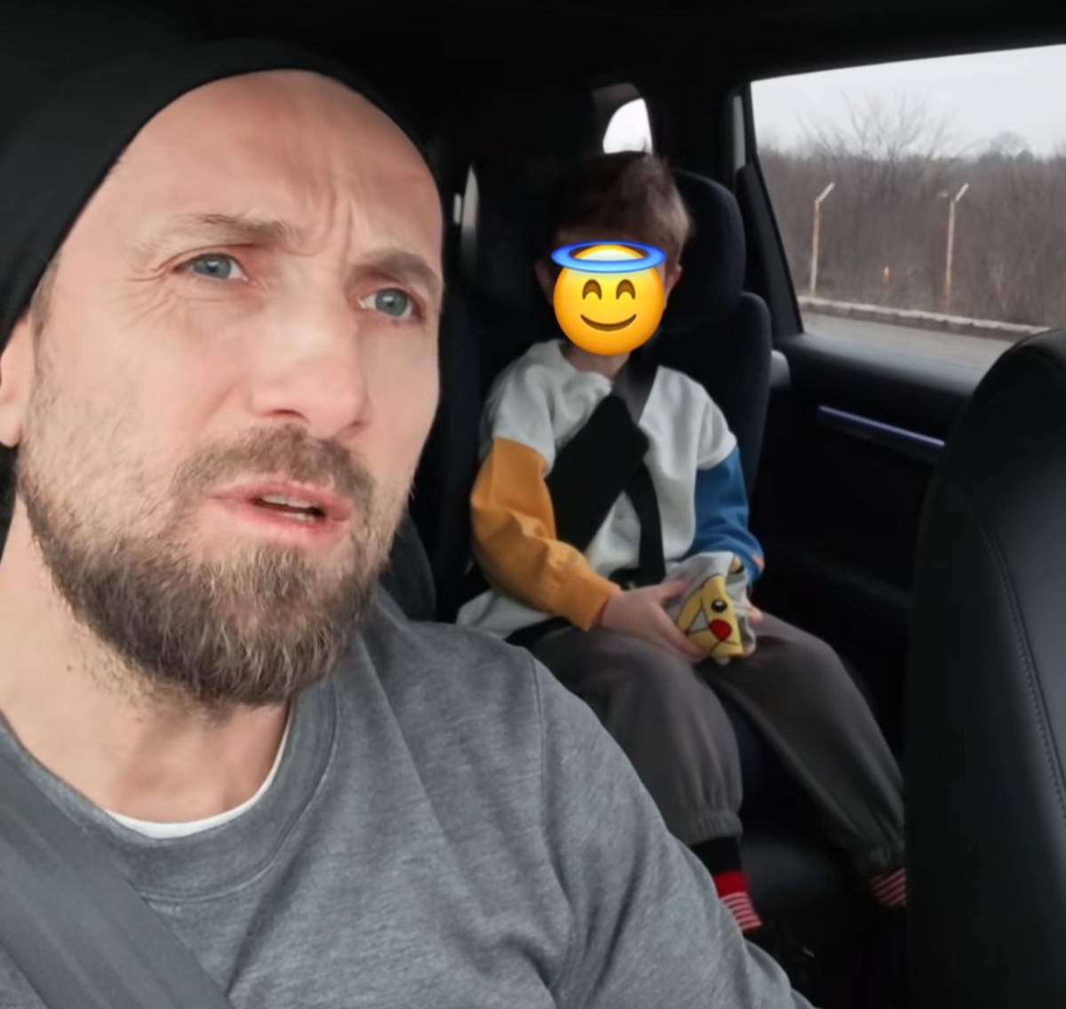 Dani Oțil cu fiul lui, în mașină