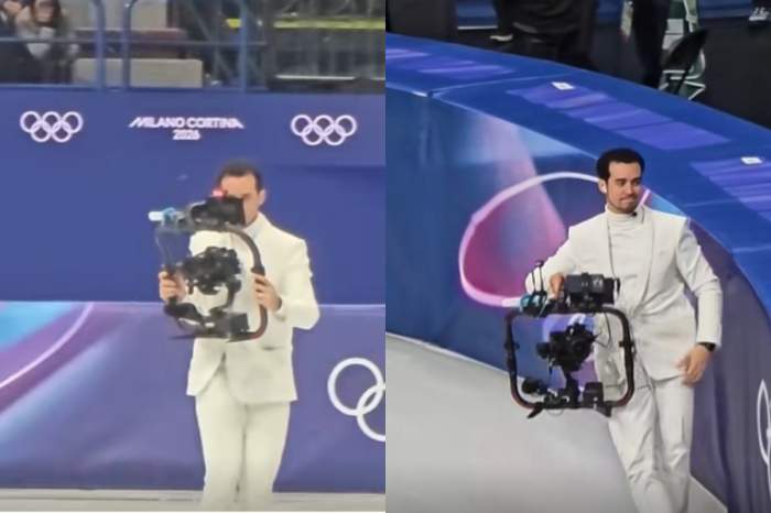 Cine este cameramanul viral pe patine de la Jocurile Olimpice! Imaginile cu el în costum alb, pe gheață, filmând, au făcut înconjurul lumii
