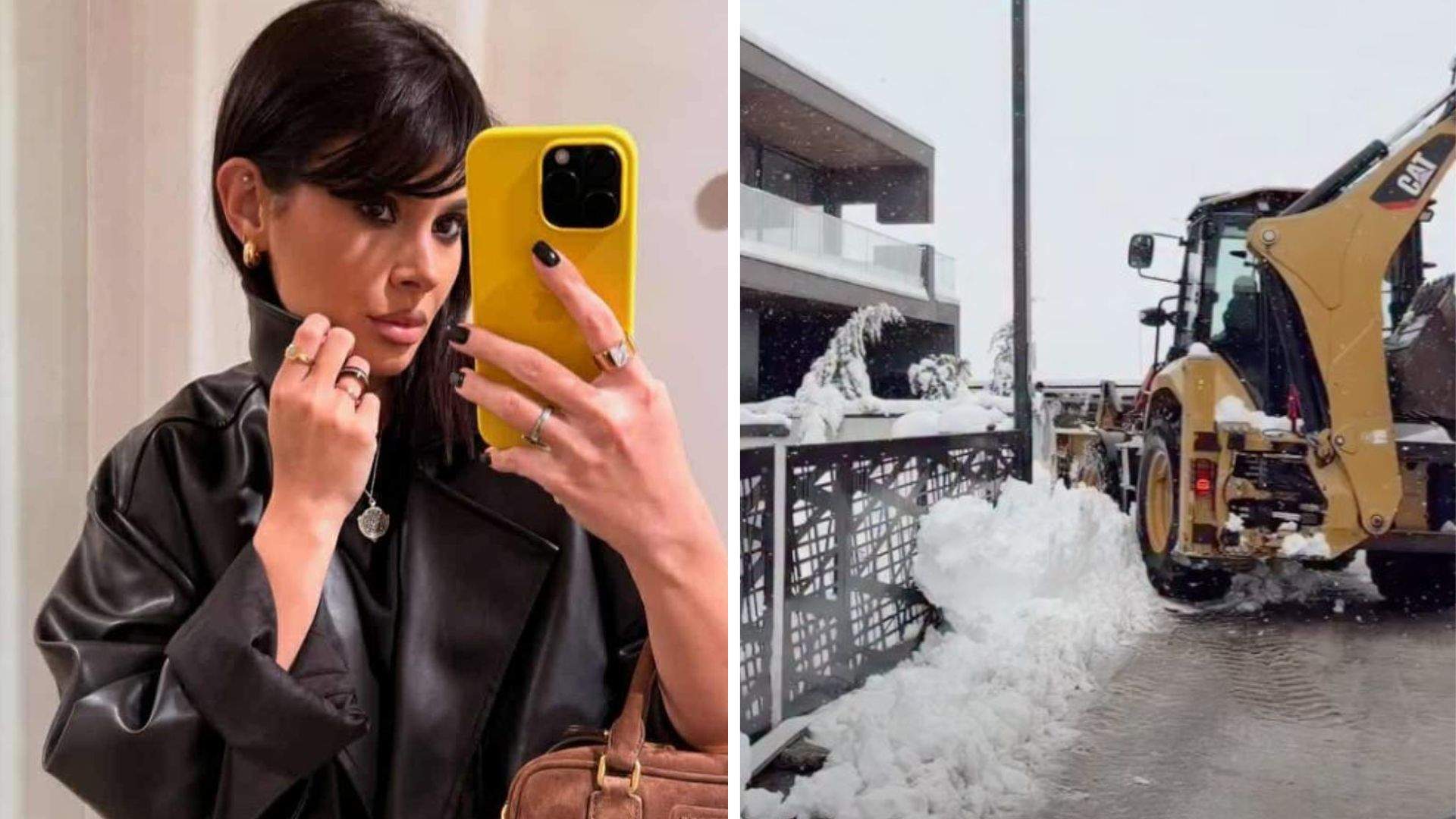 Colaj foto cu Marisa Paloma și curtea casei sale