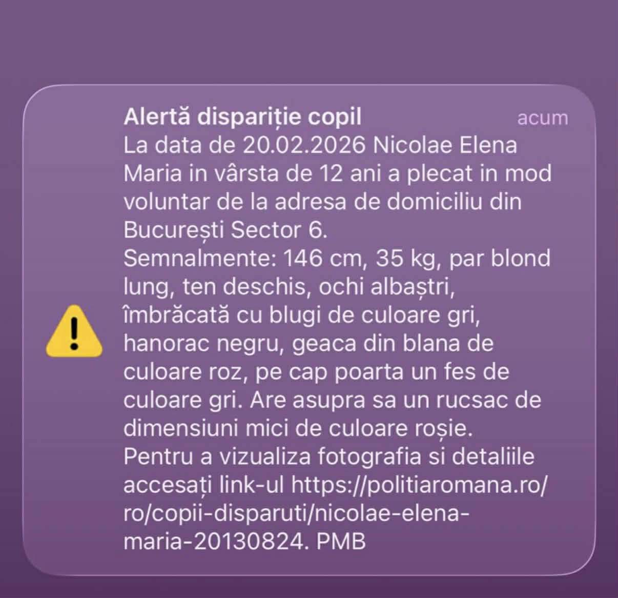 Dacă ai văzut-o pe fetița din imagine, sună la 112! Nicolae Elena Maria, din București, are 12 ani și a fost dat dispărută