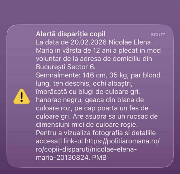Dacă ai văzut-o pe fetița din imagine, sună la 112! Nicolae Elena Maria, din București, are 12 ani și a fost dat dispărută