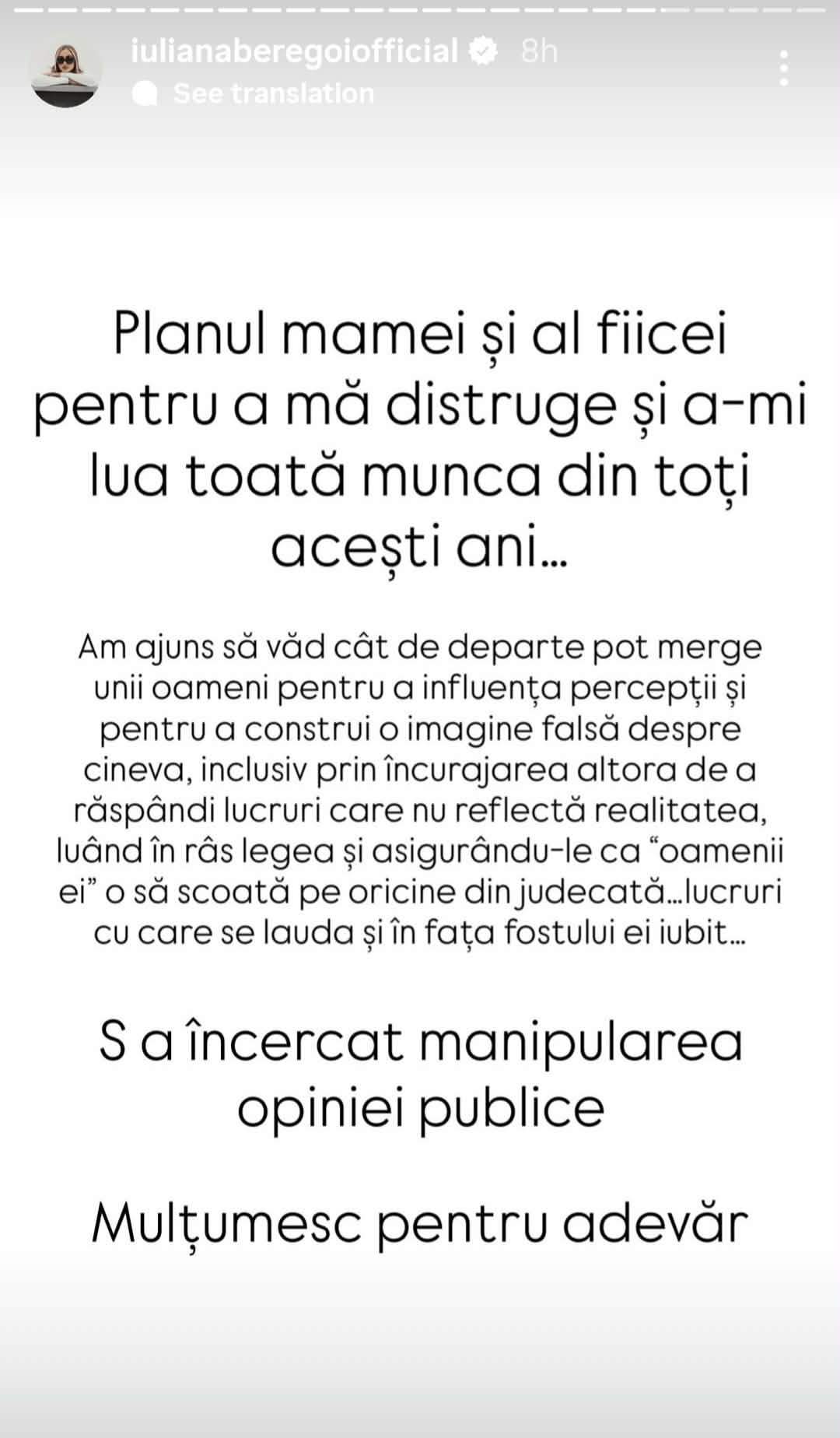 mesajul Iulianei Beregoi