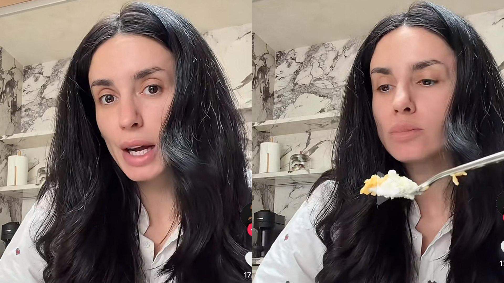 Colaj foto cu Ioana Grama, în timp ce mănâncă