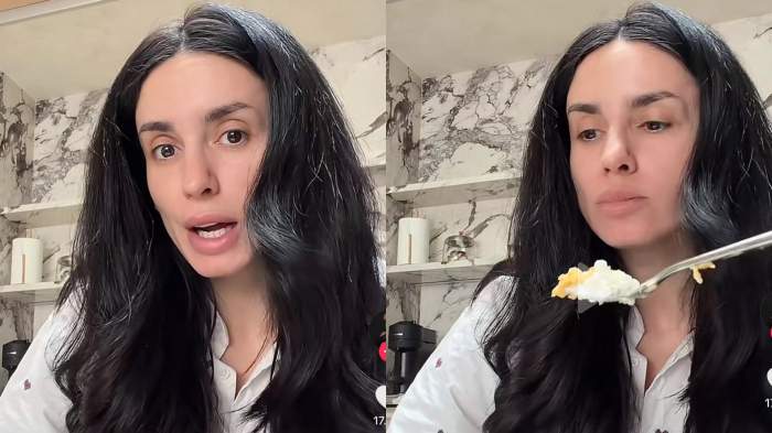 Colaj foto cu Ioana Grama, în timp ce mănâncă