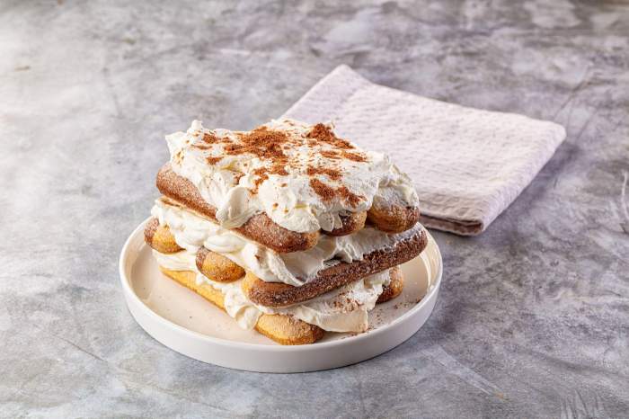 tiramisu pe o farfurie albă