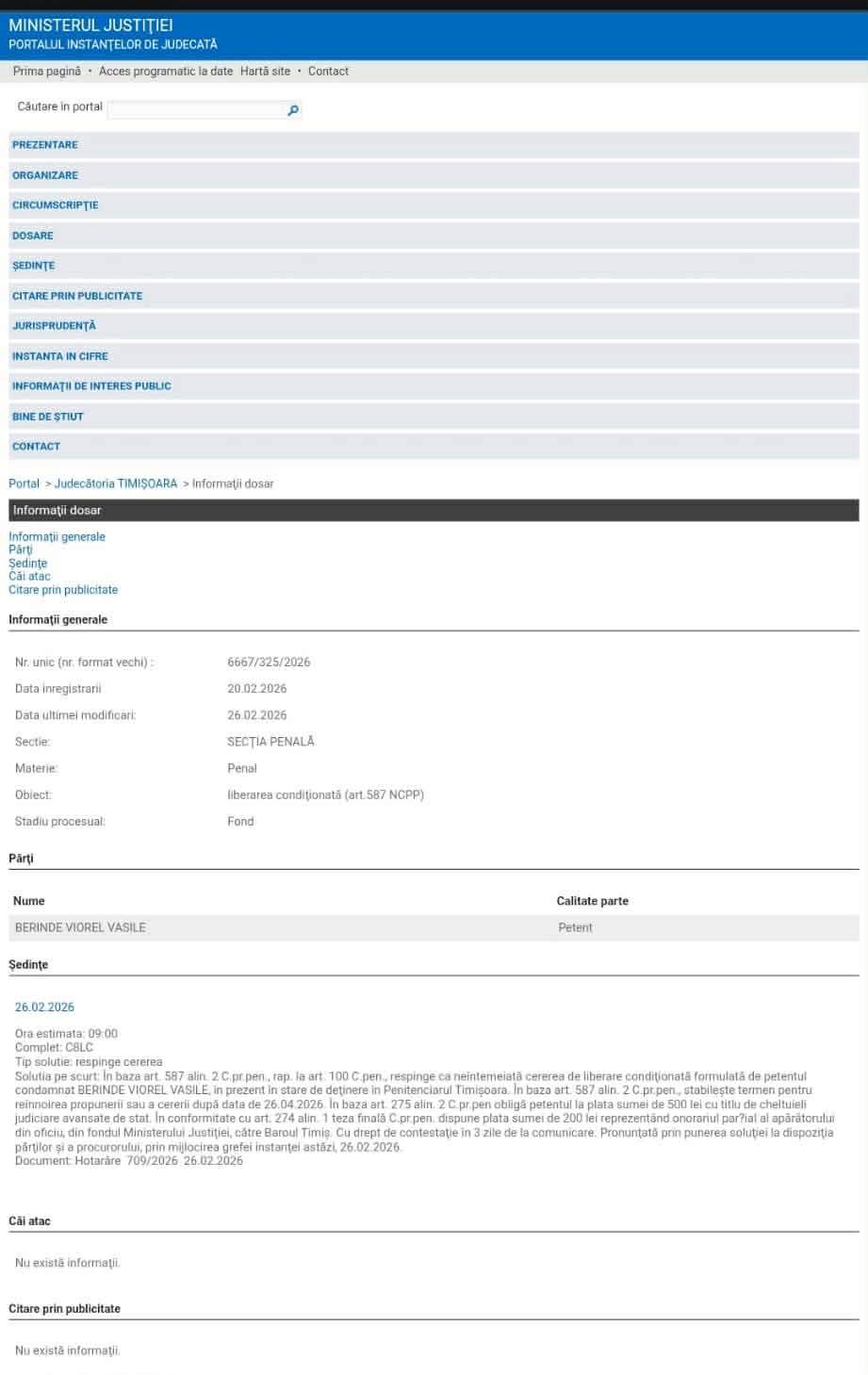 O nouă lovitură pentru tatăl lui Mario Berinde, în spatele gratiilor. Ce au decis judecătorii la o lună după ce fiul lui a fost ucis