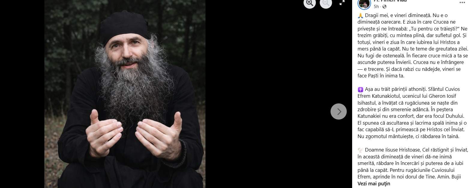 Vorbe înțelepte de la Părintele Pimen Vlad în zi importantă pentru credincioși. Ce sărbătorim pe 27 februarie